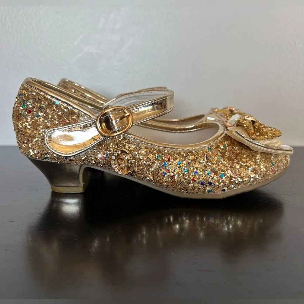 Cadidi Dinos Formal Dress Shoes Mary Jane Heels Girls 33EU 1.5-2US Gold Princess